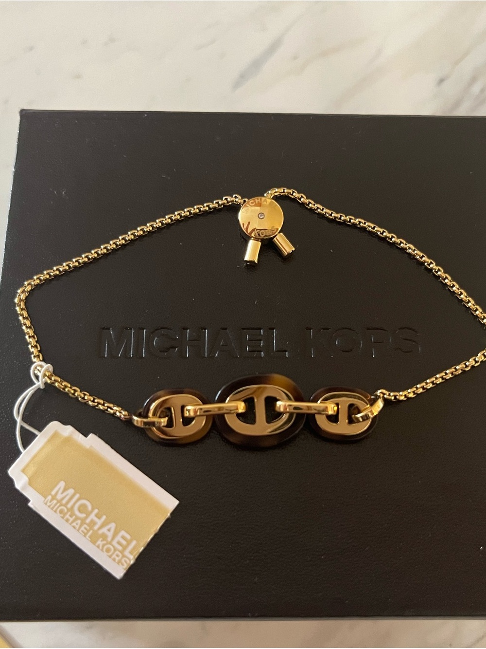 Michael Kors Gold and Brown Tortoiseshell Link Bracelet